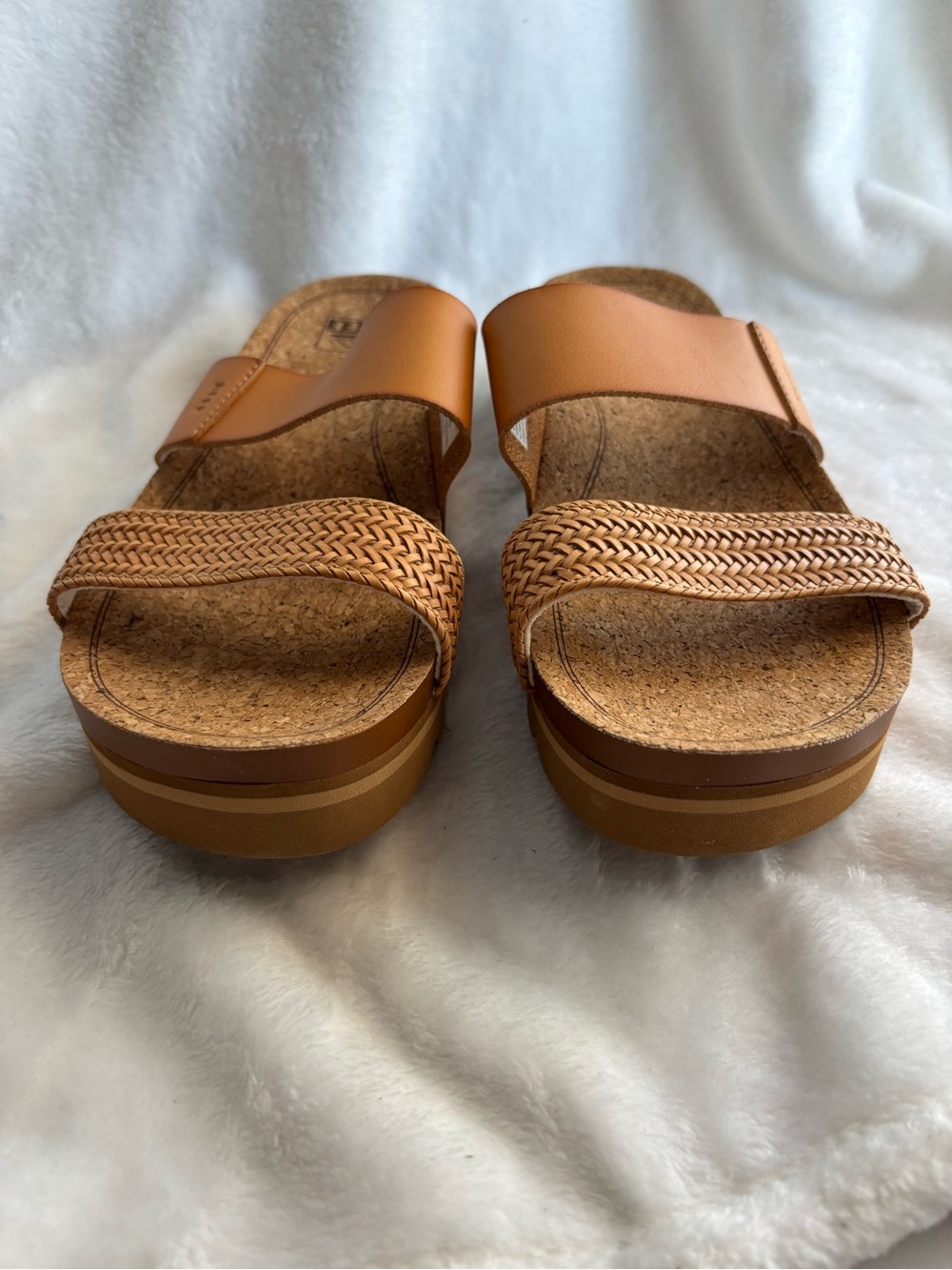 REEF Cushion Vista HI Platform Sandals Natural Braid Size 10 - Picture 2 of 12